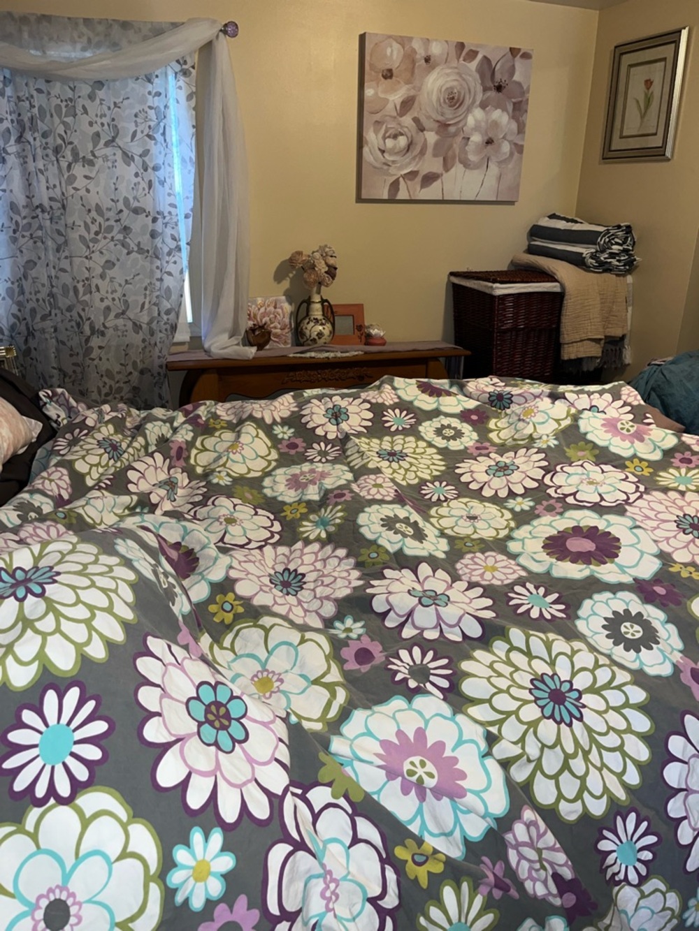 Pottery Barn Teen~Floral Print Gray, Purple & Teal~ Queen Duvet & Pillowcases